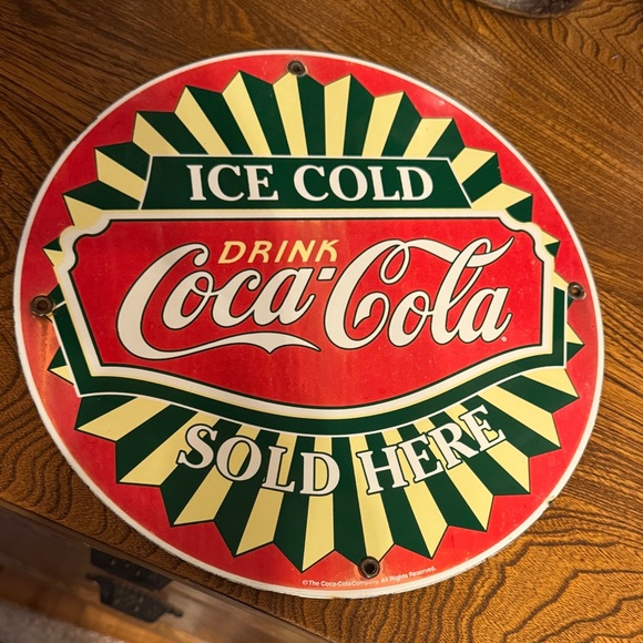 Coca Cola Other - Vintage Ice Cold Coca-Cola Sold Here Porcelain Enamel Advertising Retro Sign